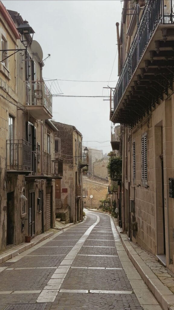 Cobblestone street old town Mussomeli central Sicily